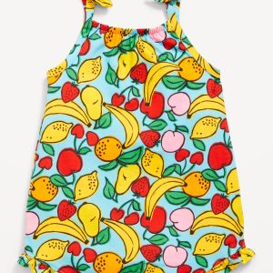 Sleeveless Tie-Knot Graphic One-Piece Romper for Baby