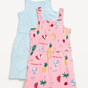 2-Pack Waist-Defined Sleeveless Smocked Romper for Girls