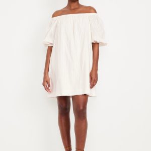 Textured-Dobby Mini Swing Dress
