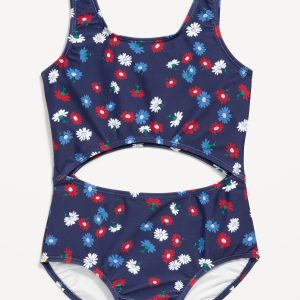 Printed Cutout One-Piece Swimsuit for Girls