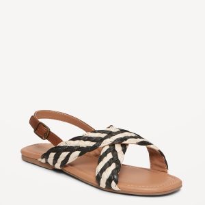 Faux-Leather Raffia Cross-Strap Sandals for Girls