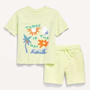 Short-Sleeve Graphic T-Shirt and Shorts Set for Toddler Boys
