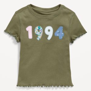 Fitted Lettuce-Edge Graphic T-Shirt for Girls