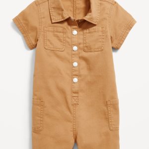 Printed Short-Sleeve Utility Twill Romper for Toddler Girls