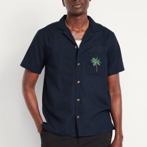 Short-Sleeve Embroidered Camp Shirt