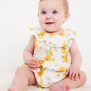 Sleeveless Ruffle-Trim Smocked One-Piece Romper for Baby