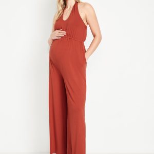 Maternity Waist-Defined Halter Jumpsuit