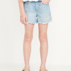 High-Waisted Ripped Frayed-Hem Jean Shorts for Girls
