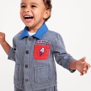 Printed Loose Collared Twill Jacket for Baby