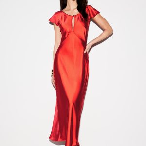 The Occasion by Old Navy Flutter-Sleeve Keyhole Satin Maxi Dress