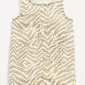 Printed Sleeveless Double-Weave Henley One-Piece Romper for Baby