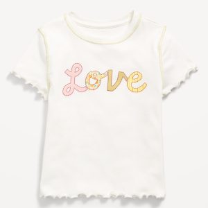 Fitted Lettuce-Edge Graphic T-Shirt for Girls