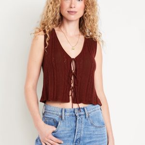 Sleeveless Crochet Tie-Front Top