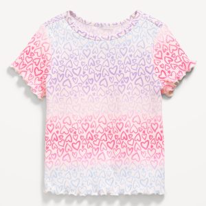Printed Short-Sleeve Lettuce-Edge T-Shirt for Toddler Girls
