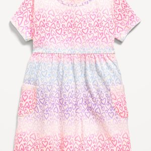 Short-Sleeve Ribbed Fit and Flare Pocket Dress for Toddler Girls
