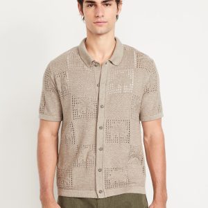 Open-Stitch Sweater Shirt