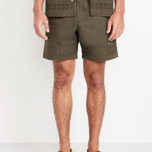 Eyelet-Hem Twill Shorts -- 7-inch inseam