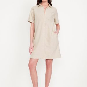 Linen-Blend Mini Shirt Dress