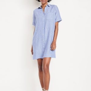 Linen-Blend Mini Shirt Dress