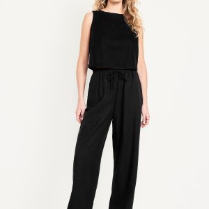High-Waisted Linen-Blend Straight Pants