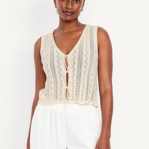 Sleeveless Crochet Tie-Front Top