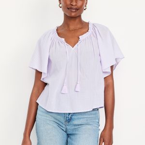 Flutter-Sleeve Tassel-Tie Top