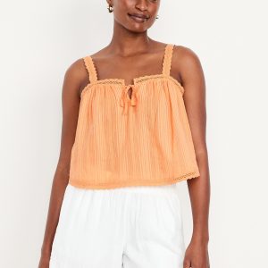 Sleeveless Textured-Dobby Top