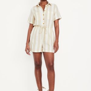 Crinkle Gauze Button-Down Romper
