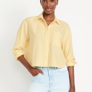 Button-Down Oxford Crop Shirt