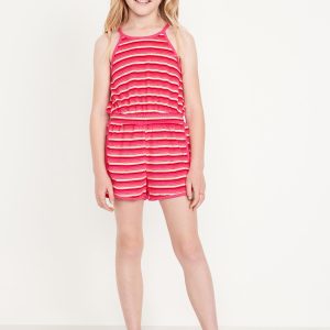 Waist-Defined Terry Romper for Girls