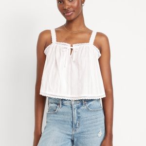 Sleeveless Textured-Dobby Top