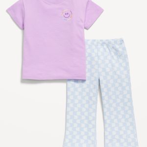 Oversized Graphic T-Shirt and Ribbed Flare Leggings Set for Toddler Girls