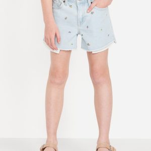 High-Waisted Embroidered Frayed-Hem Jean Shorts for Girls
