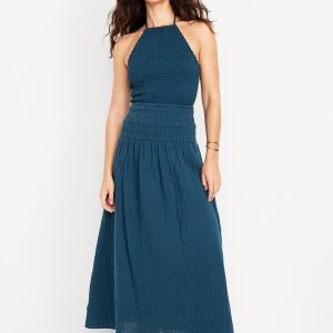 High-Waisted Crinkle Gauze Smocked Maxi Skirt
