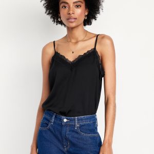 Lace-Trim Satin Cami Top