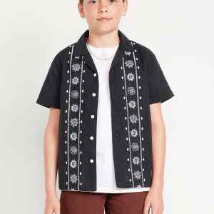 Short-Sleeve Linen-Blend Embroidered Shirt for Boys