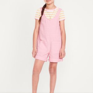Sleeveless Double-Weave Pocket Romper for Girls