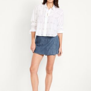 High-Waisted Faux-Wrap Jean Mini Skort