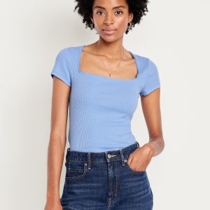Square-Neck Ribbed T-Shirt