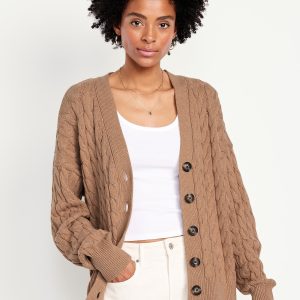 Oversized Slouchy Cable-Knit Cardigan Sweater