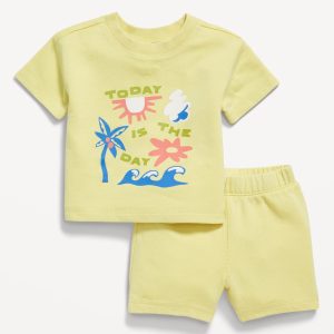 French-Terry Graphic Top and Shorts Set for Baby