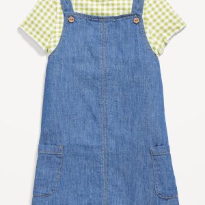 Printed Short-Sleeve T-Shirt and Jean Dress Set for Toddler Girls