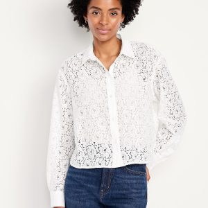 Cropped Lace Button-Down Shirt