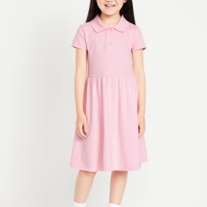 School Uniform Fit and Flare Pique Polo Dress for Girls
