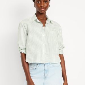 Cropped Button-Down Striped Shirt