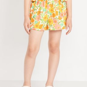 Printed Double-Weave Pull-On Utility Shorts for Girls