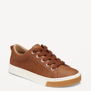 Faux-Leather Gender-Neutral Lace-Up Sneakers for Kids
