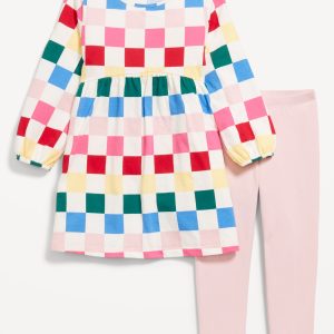 Long-Sleeve Dress and Leggings Set for Toddler Girls