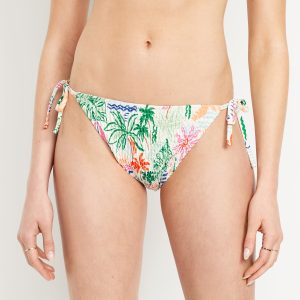 Mid-Rise Textured String Bikini Swim Bottoms