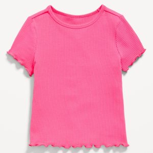Short-Sleeve Lettuce-Edge Ribbed T-Shirt for Toddler Girls